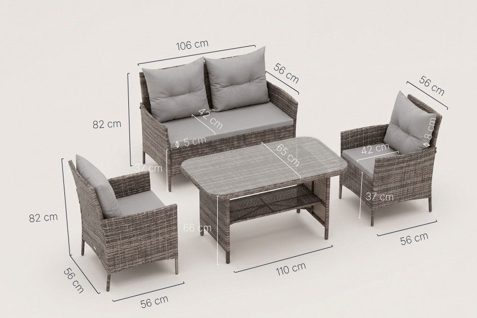 Florence Brown Rattan Dining Set Dimensions