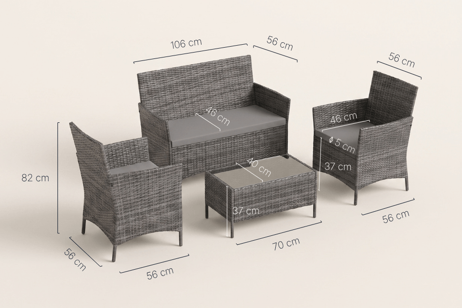 Grey Madrid Patio Set Dimensions