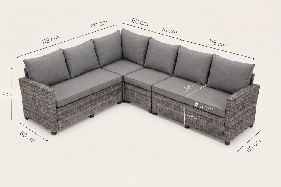 Large Rattan Corner Sofa Dimensions