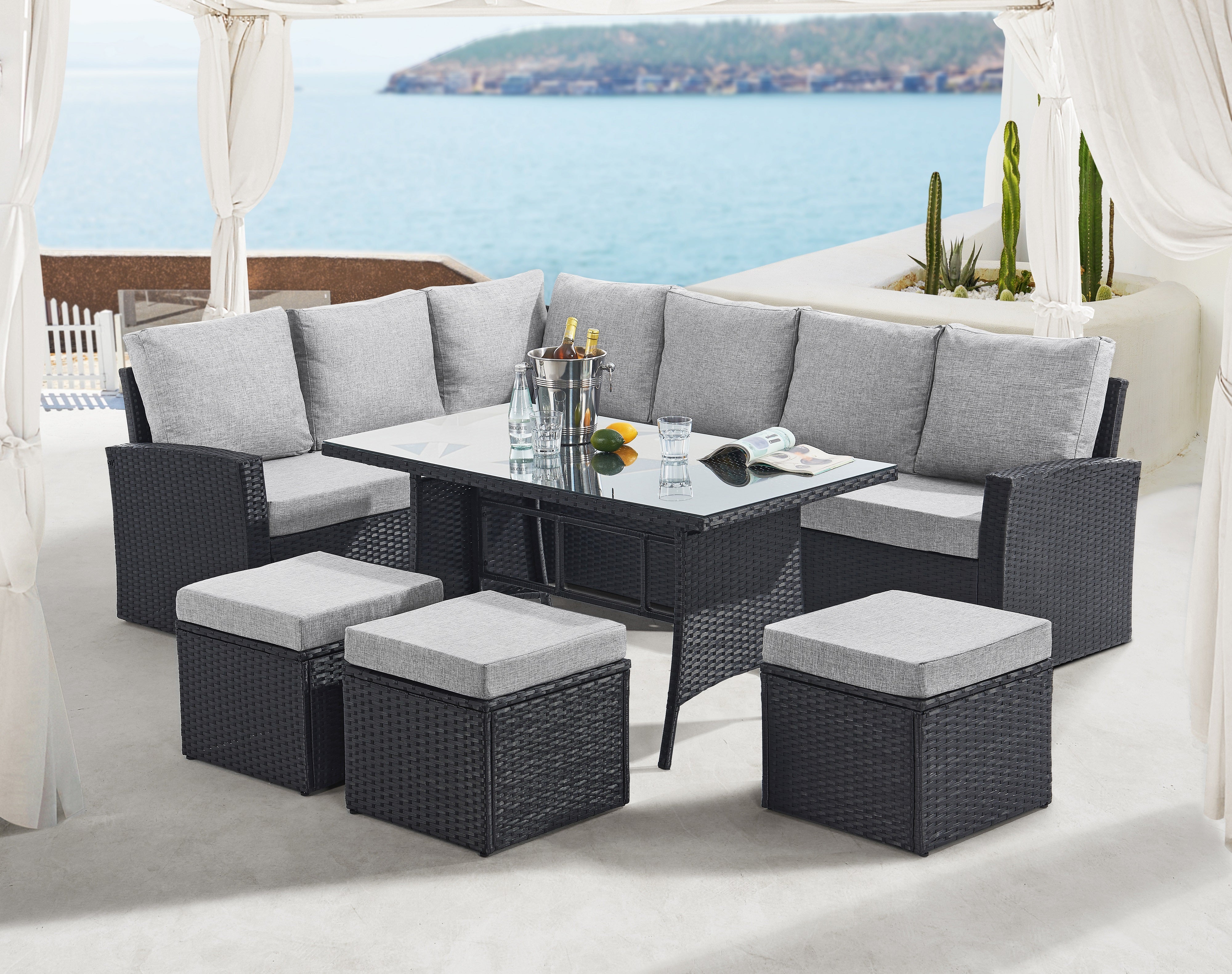 Black rattan hotsell corner dining set