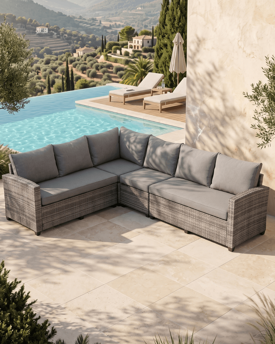 Large grey rattan corner sofa
