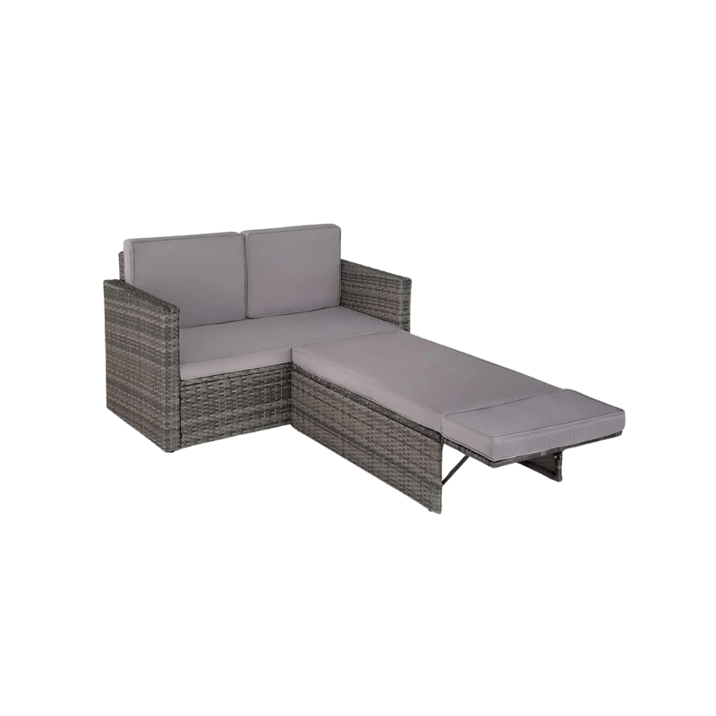 Grey outdoor sofa with modular lounging footstool