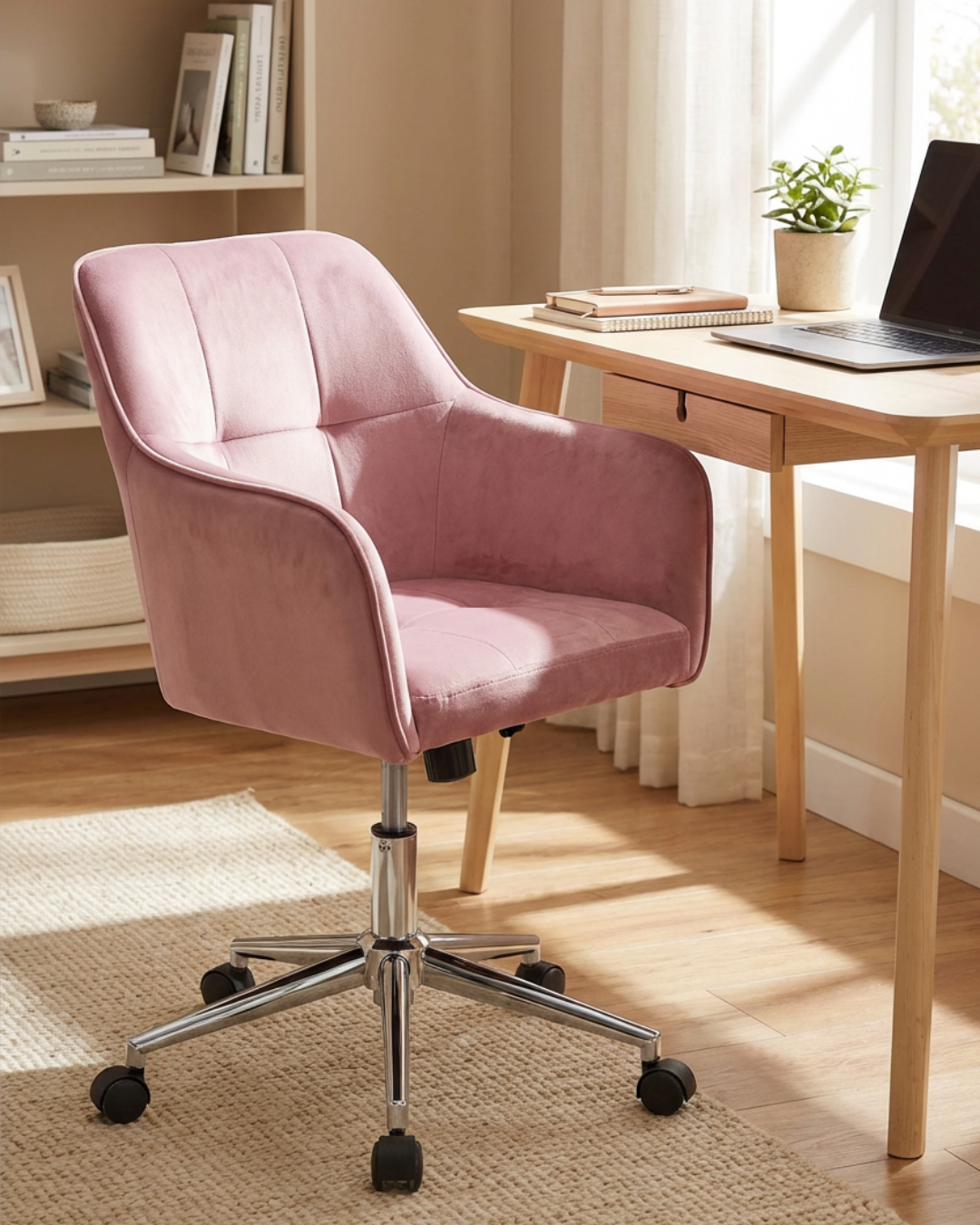 Pink desk chair in a home office setting