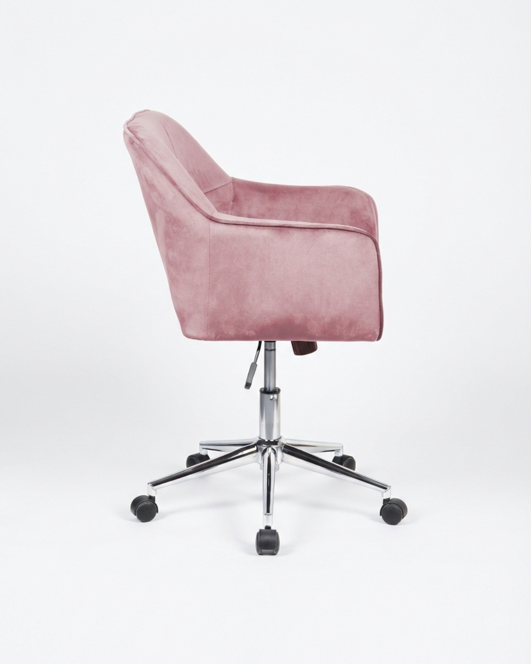 Pink velvet office chair with wheels