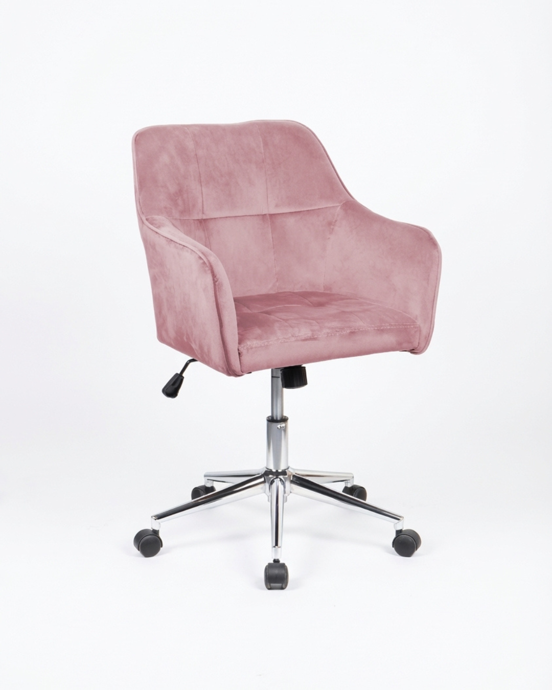 Pink office chair with a chrome swivel base