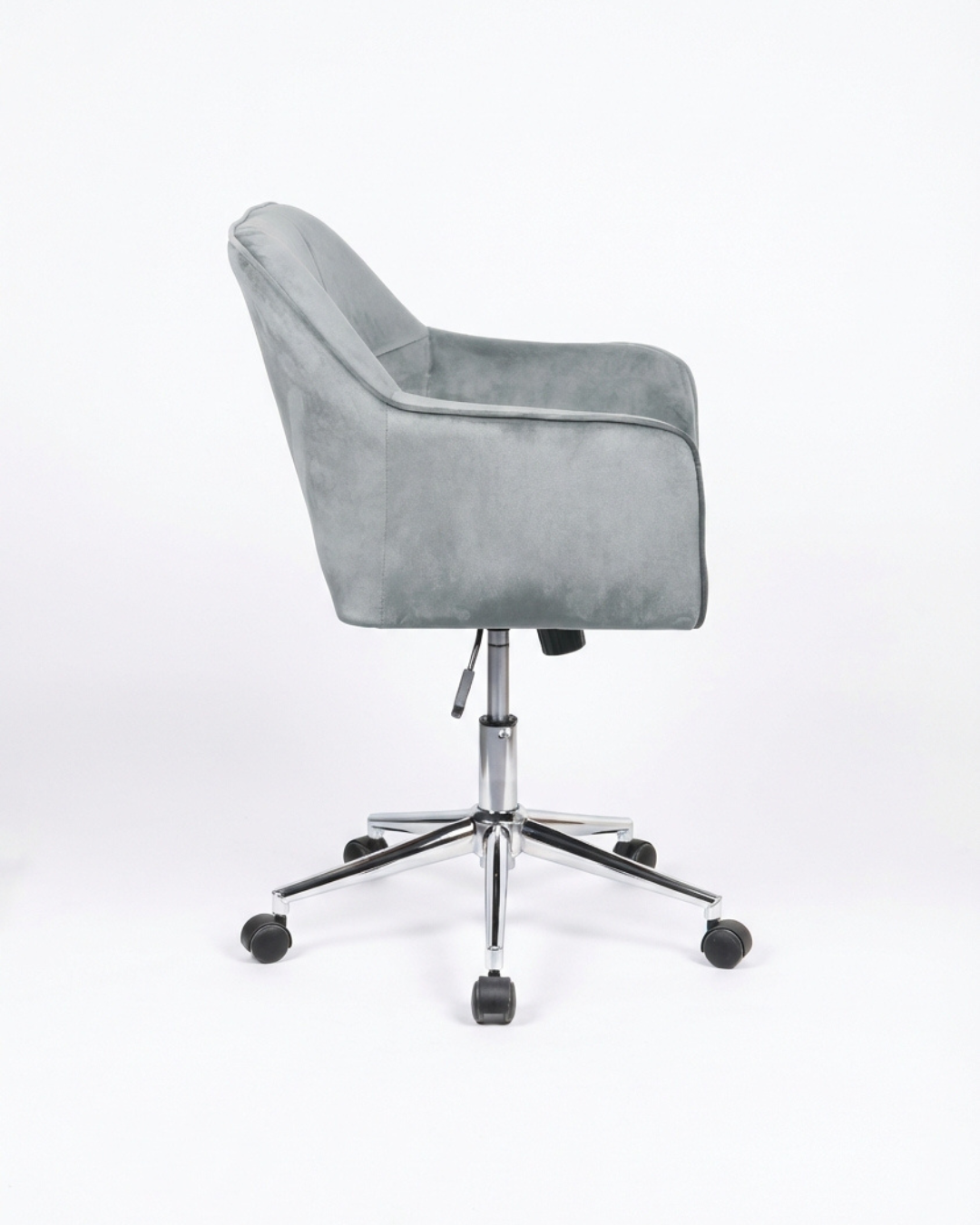 Grey velvet swivel office chair