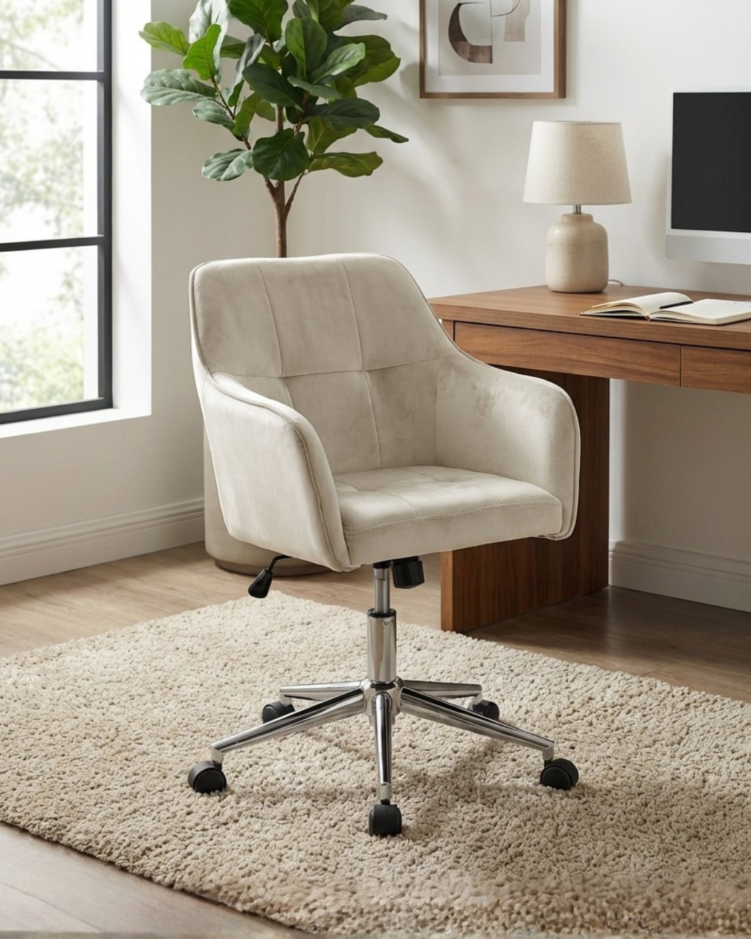 White Desk Chair with Wheels