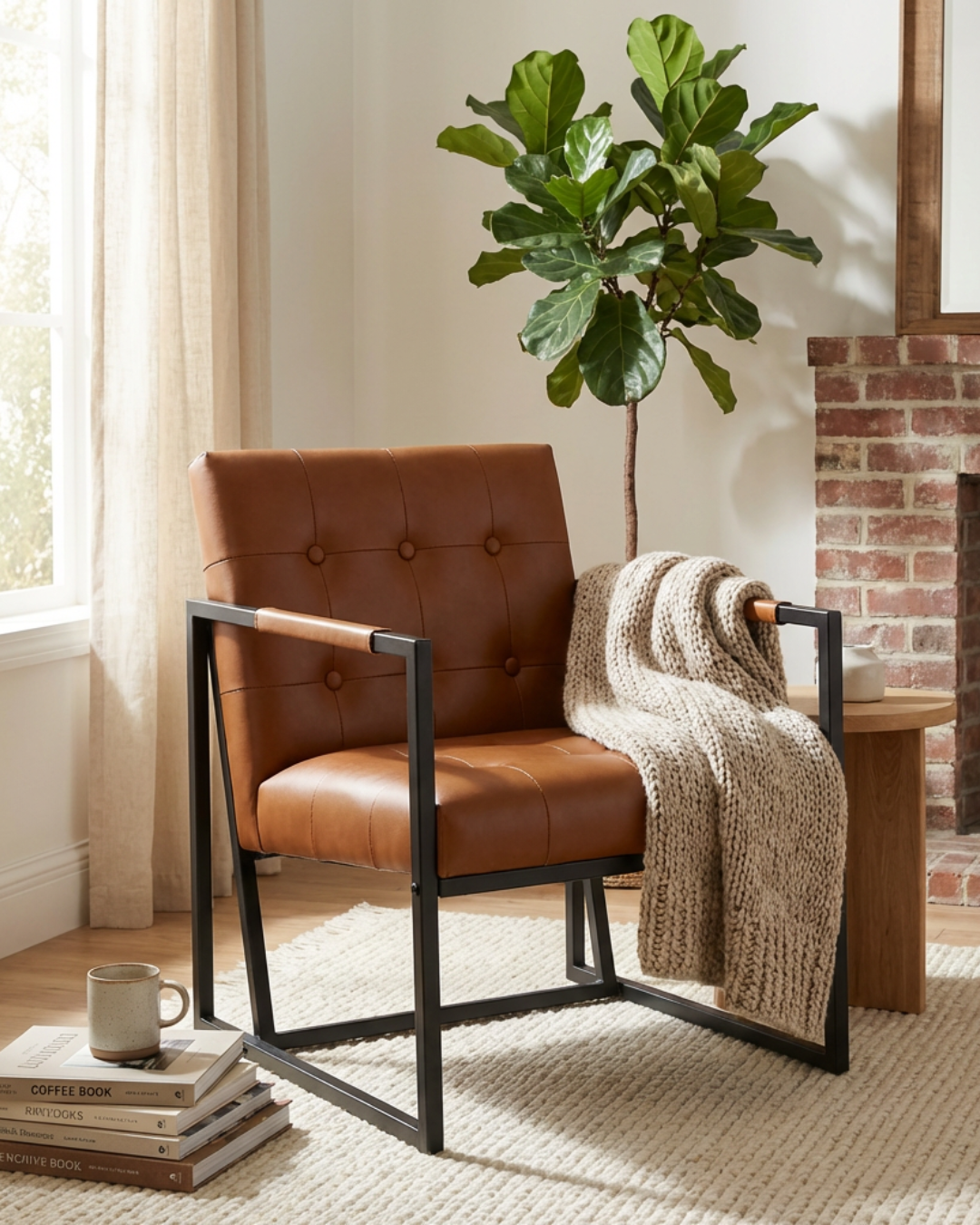 Brown Comfy Living Room Chair with Metal Legs