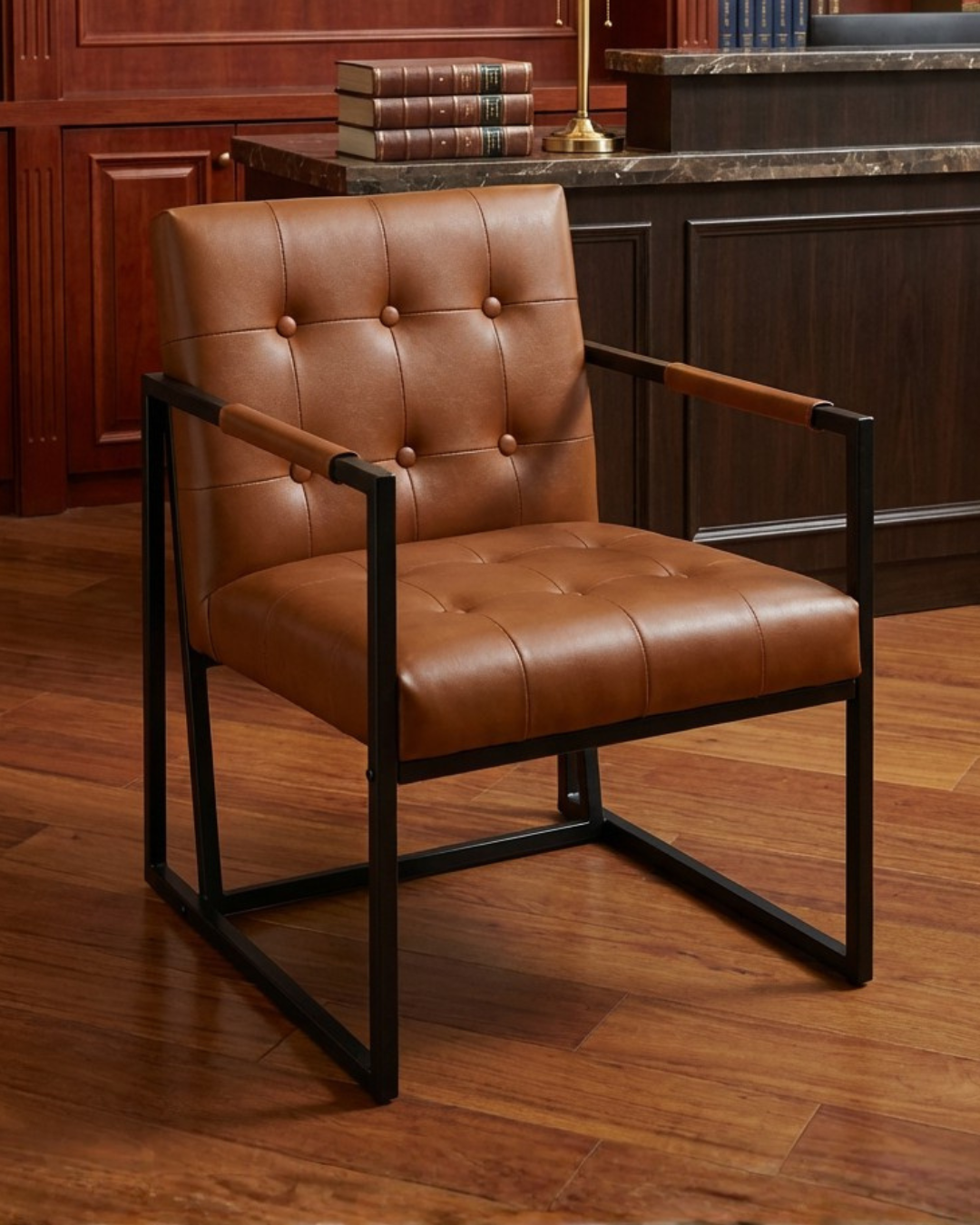 Brown PU leather accent chair in professional reception office