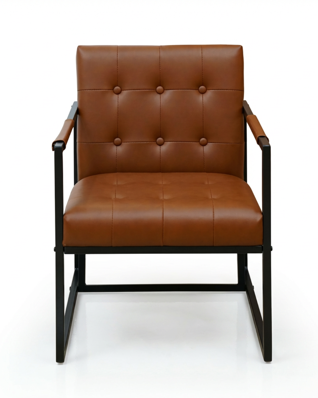 Button tufted brown PU leather armchair