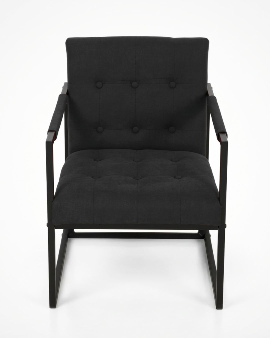Tufted dark grey fabric armchair