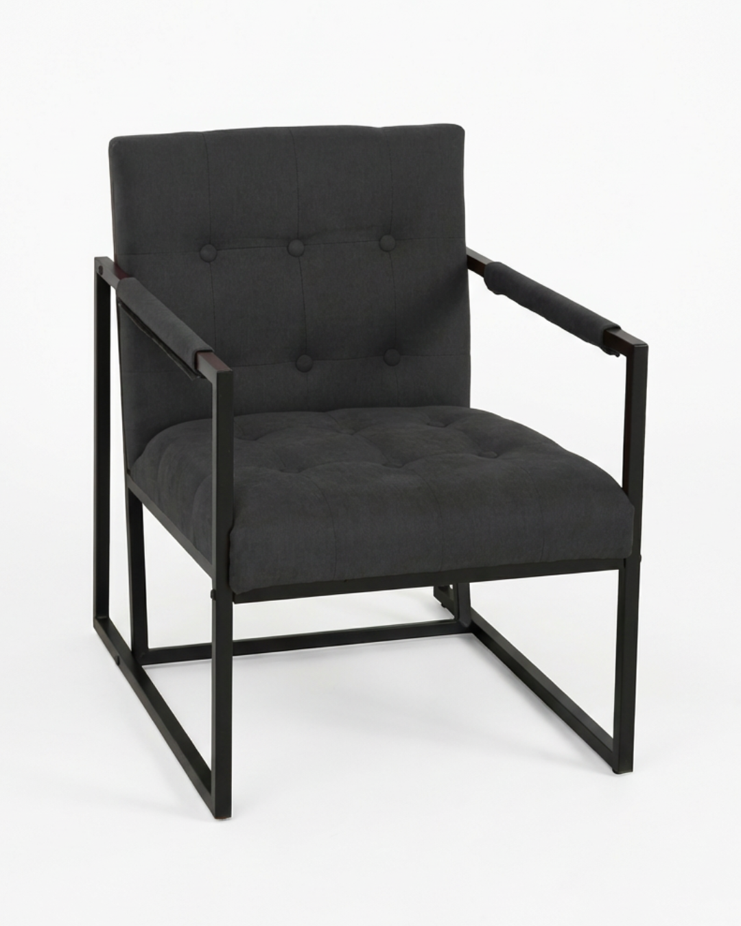 Dark Grey Fabric Accent Chair with tufted cushion