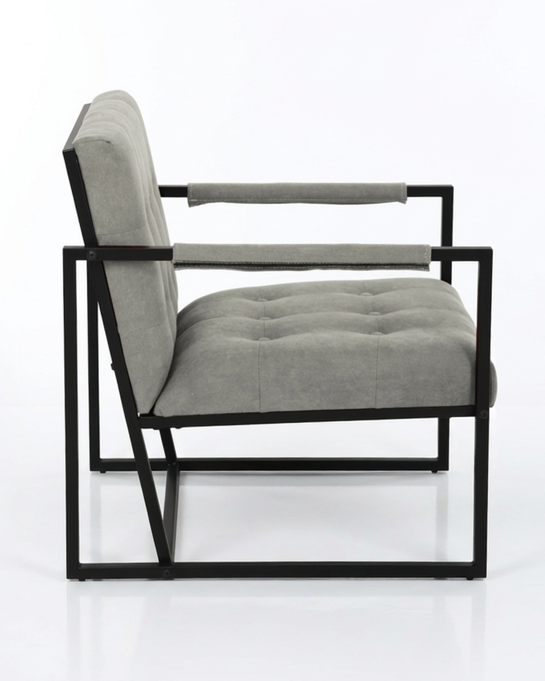 Upholstered grey accent chair with sled base