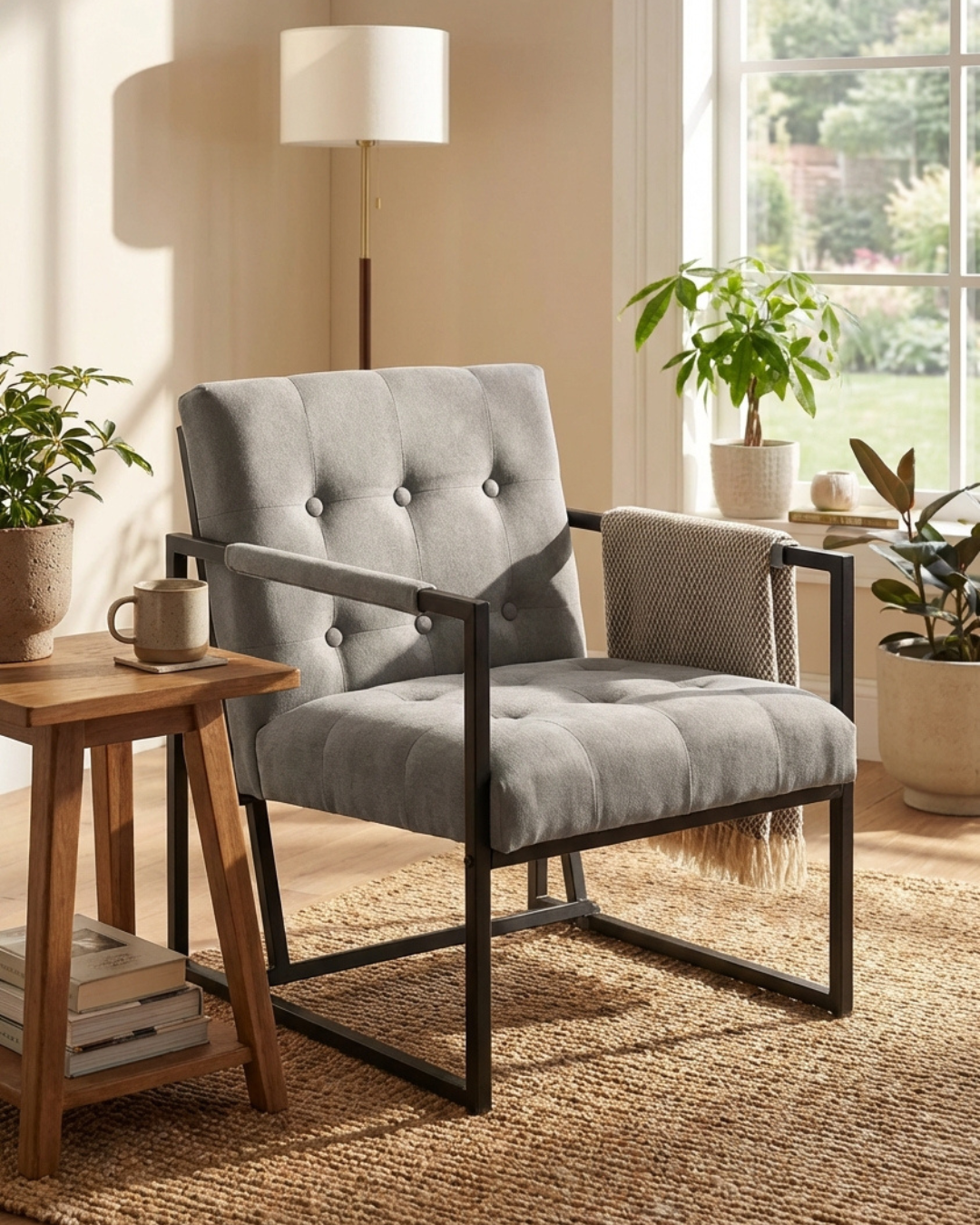 Grey armchair in a living room