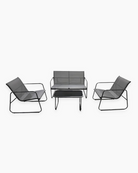 Outdoor lounge set with two chairs and a two-seater bench