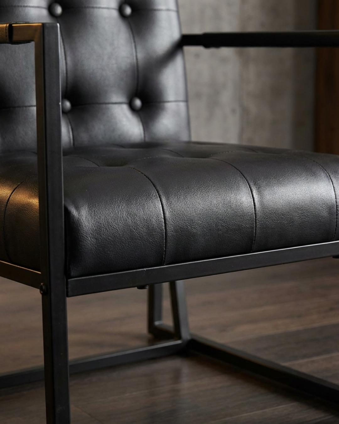 Mid-Century Modern Black PU Leather Chair with Arms