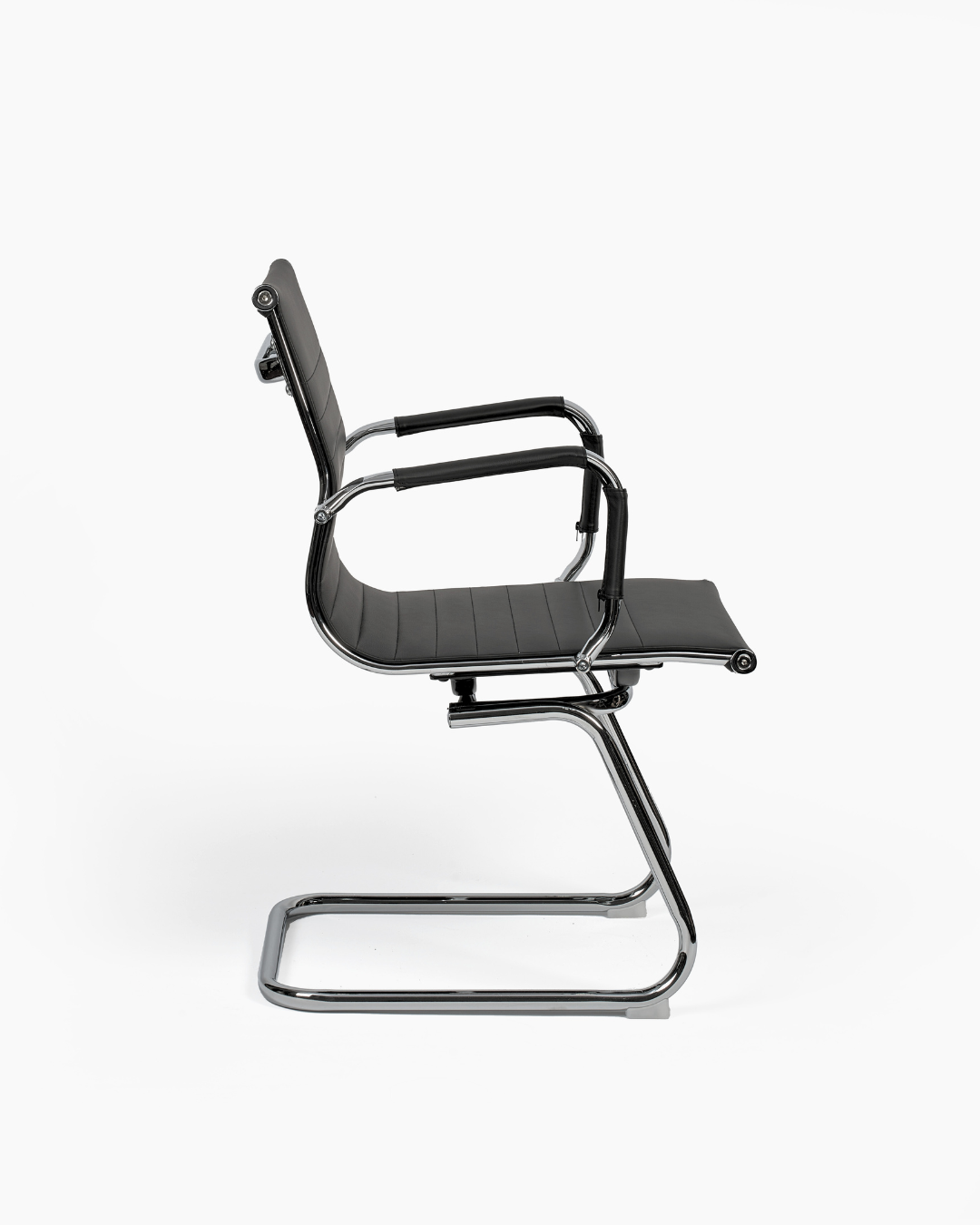 Modern black cantilever desk chair with no wheels