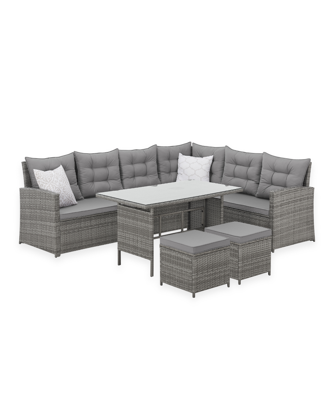 8 Seater Rattan Dining Table Set in Grey - Garden Furniture Outdoor