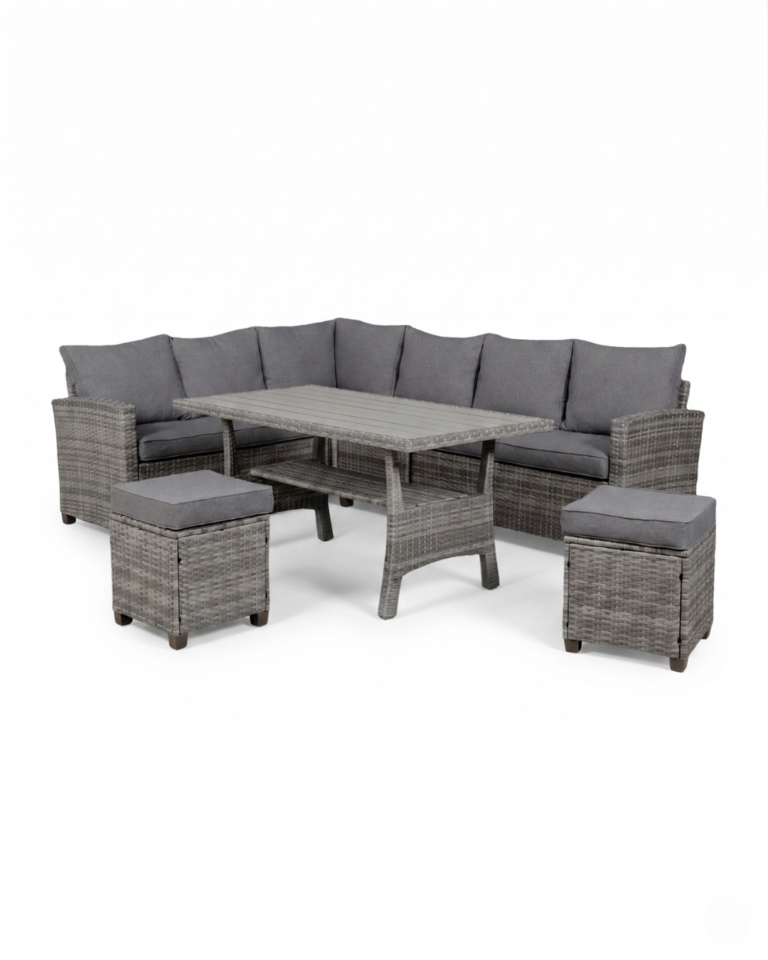 8 seater outdoor furniture set with grey cushions
