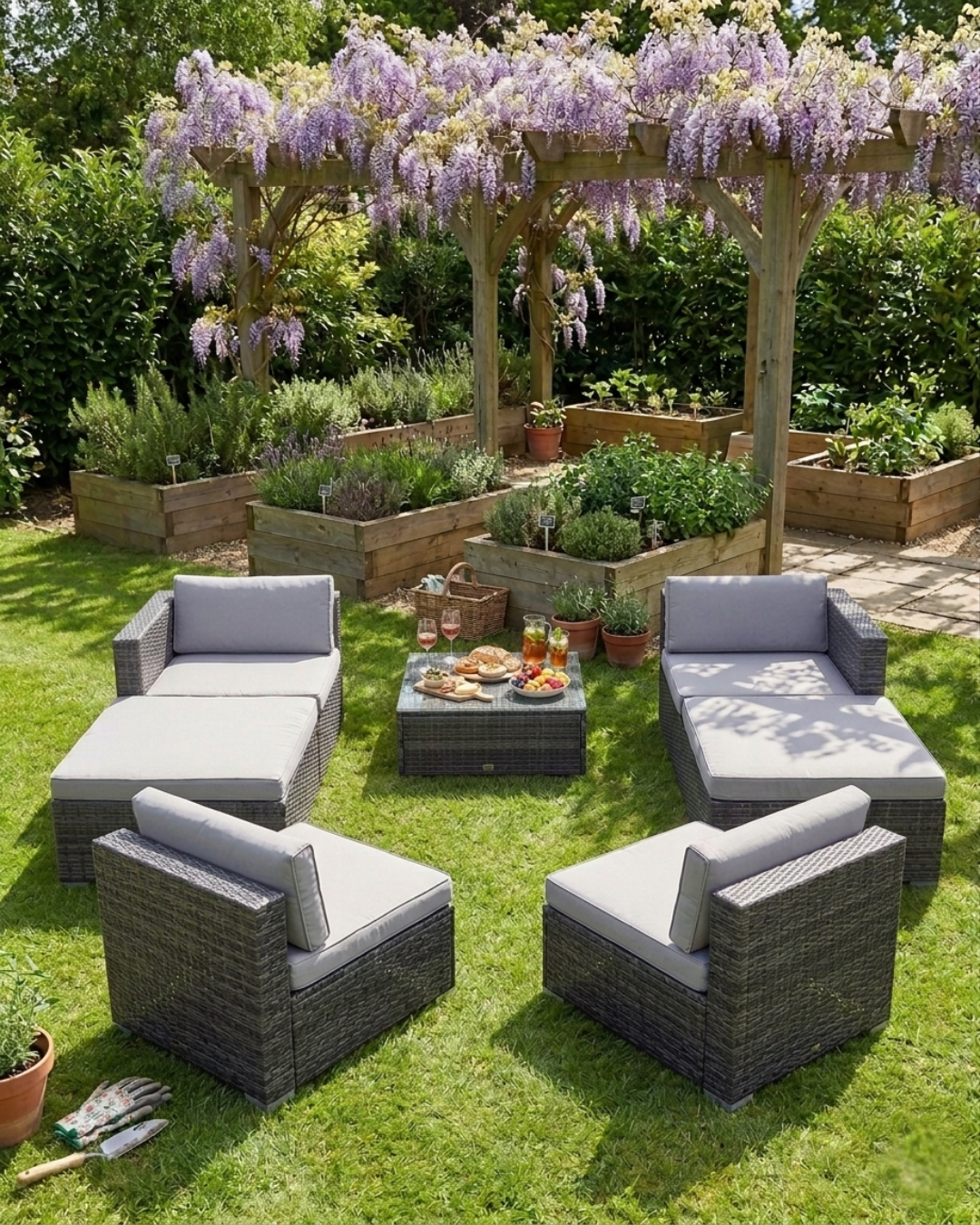 Modular Grey Rattan 6 Seater Garden Sofa Set