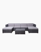Grey outdoor sectional sofa with coffee table