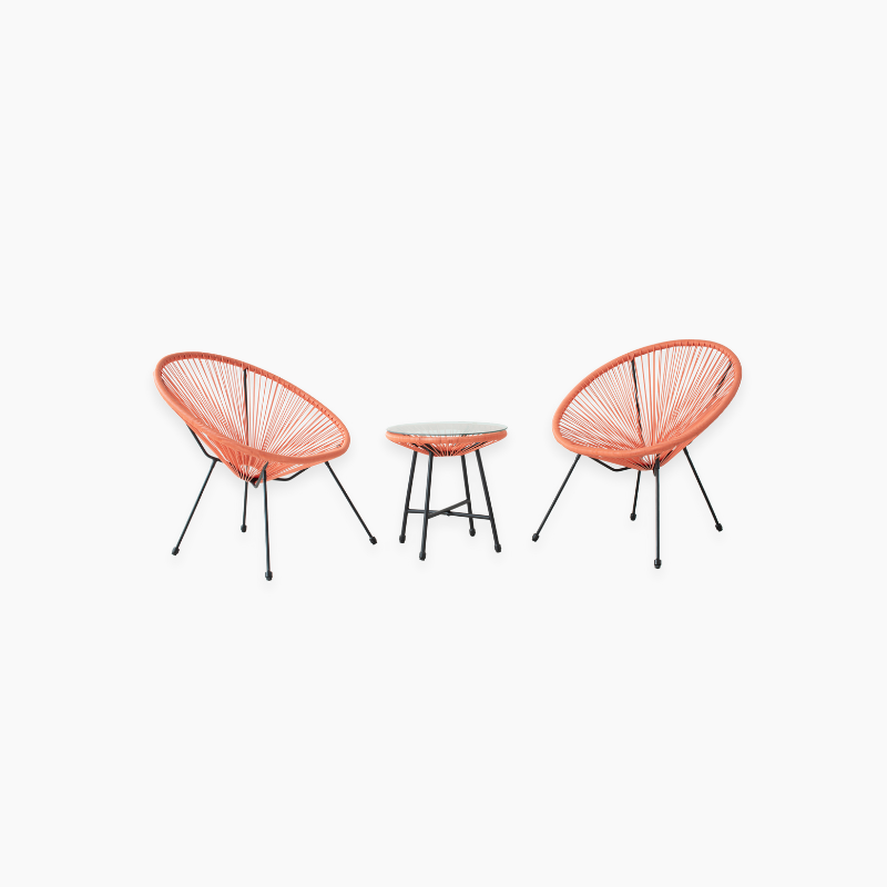 Set of two orange chairs and a small table