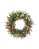Pre-lit Christmas Wreath with Artificial Berries and Golden Accents