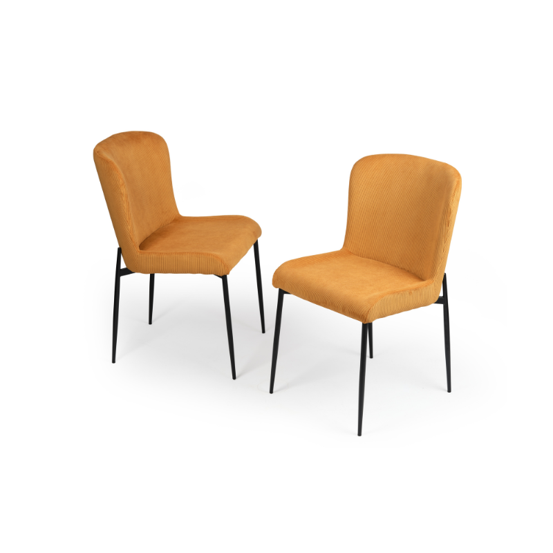 Two mustard yellow dining chairs
