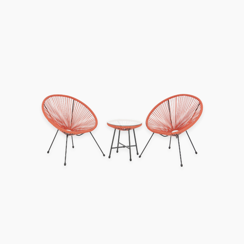 Two outdoor chairs and a small table