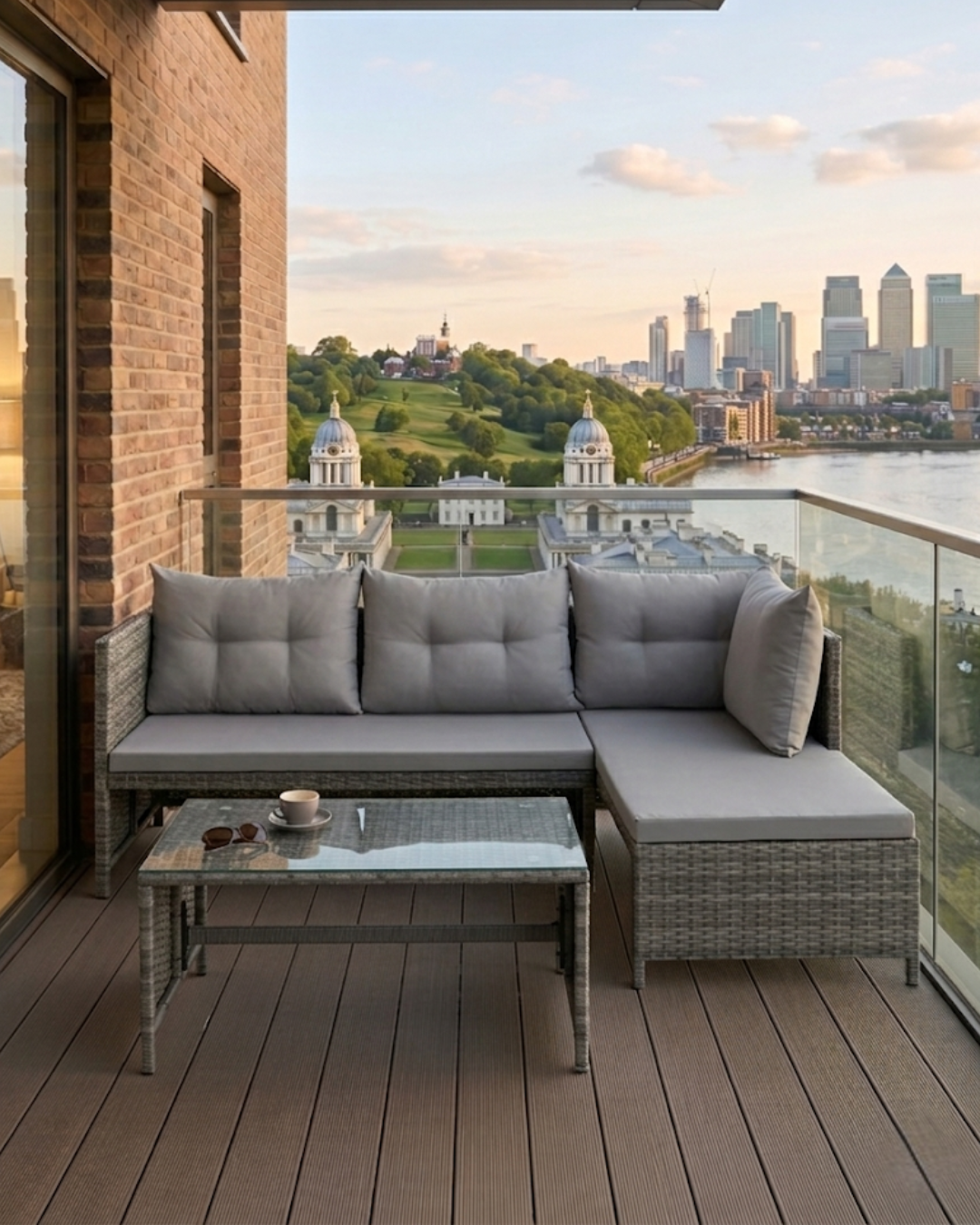 3-piece patio set with city skyline view