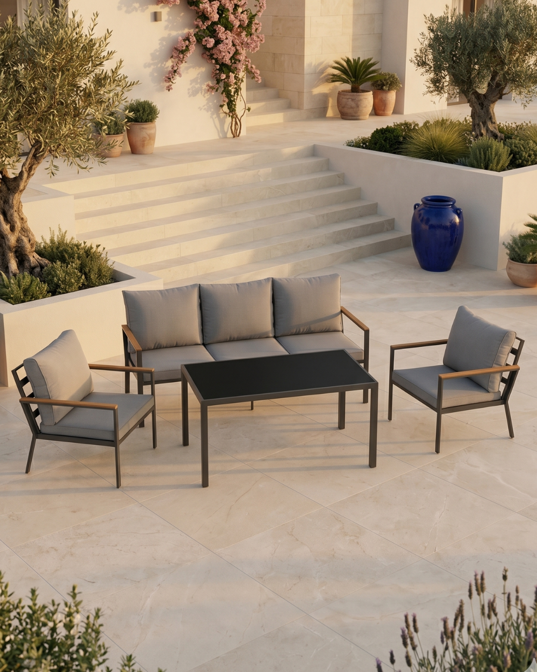Metal outdoor seating set with cushions