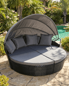 black rattan garden day bed with canopy