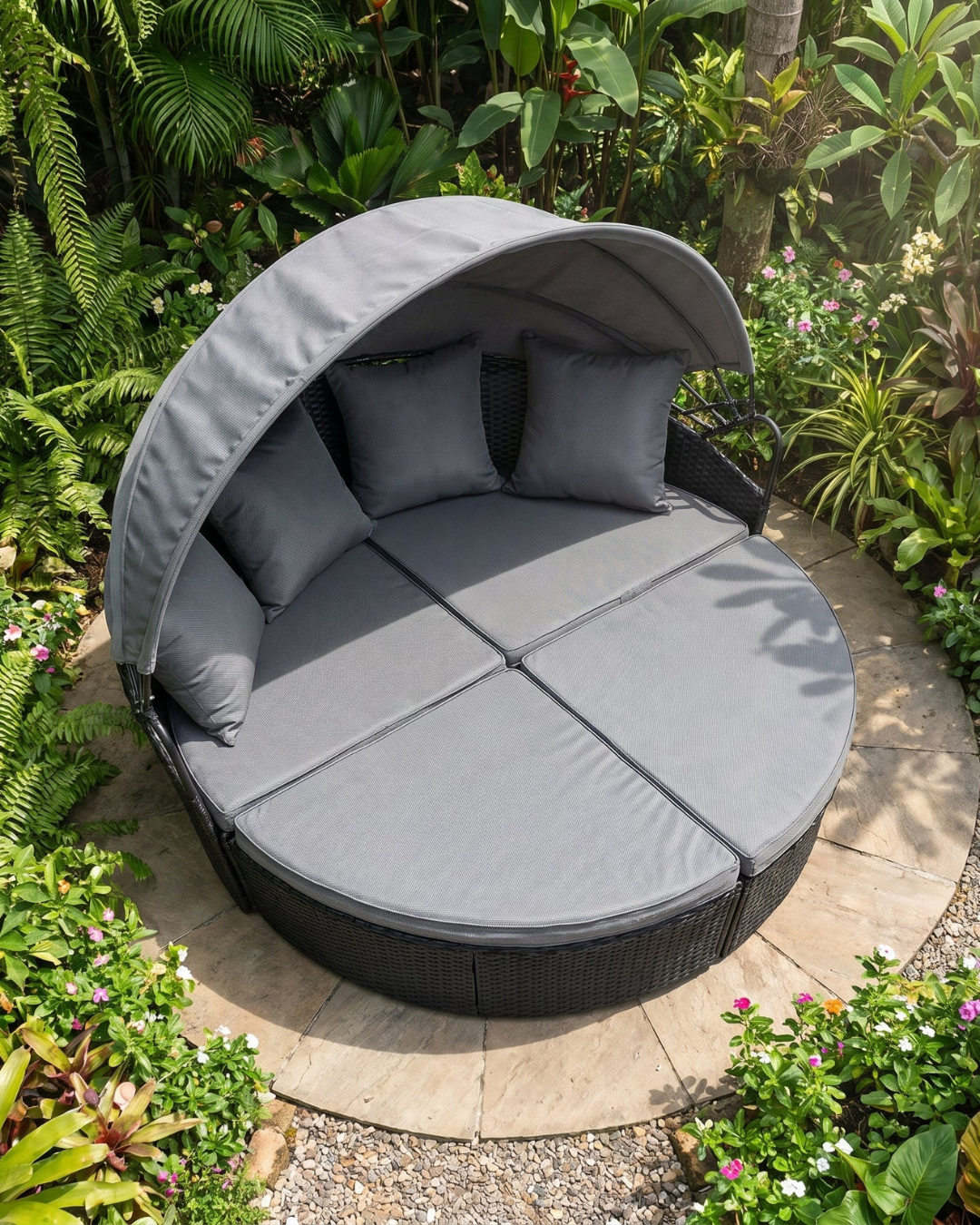 Black rattan day bed with canopy