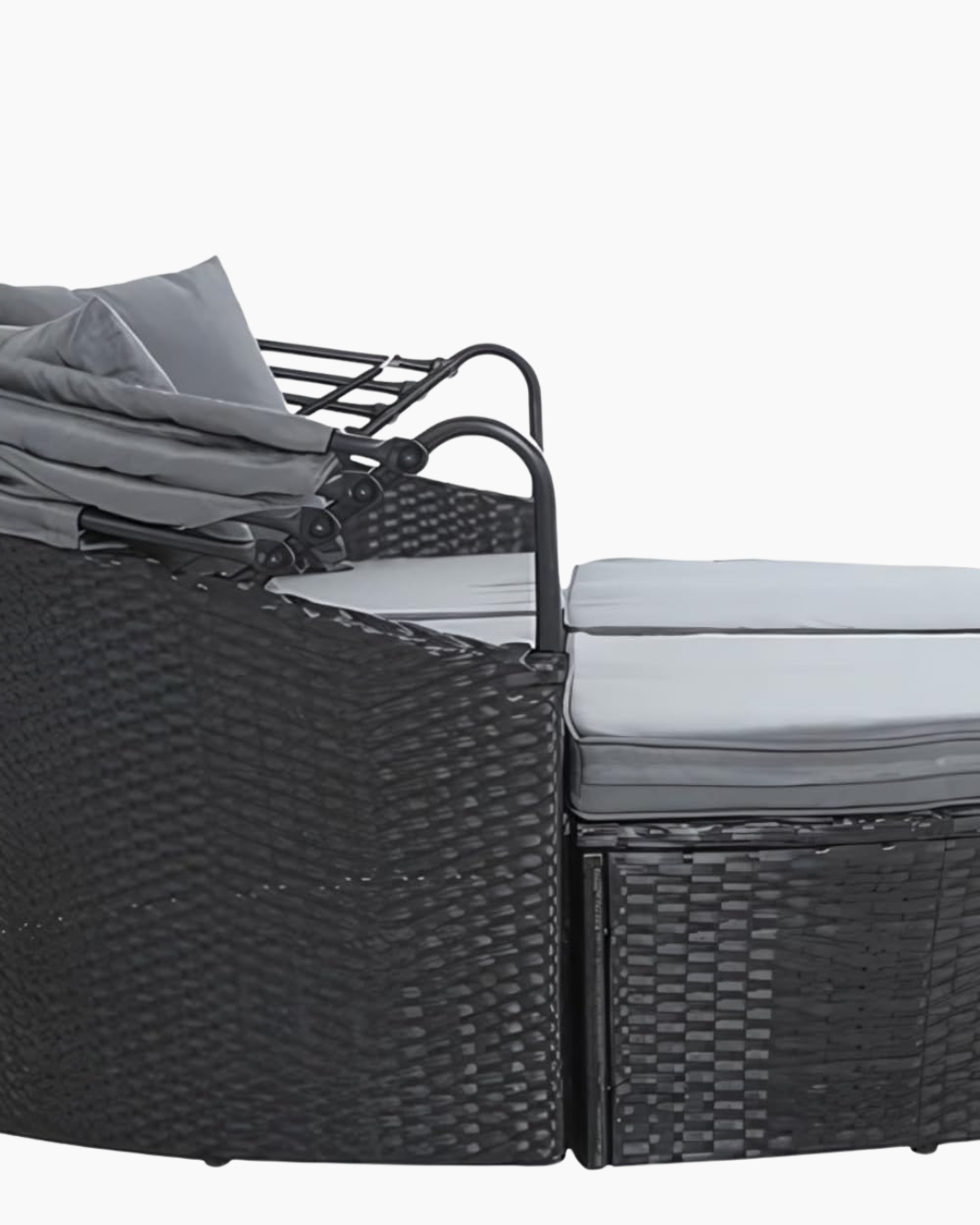 Black wicker day bed with canopy folded
