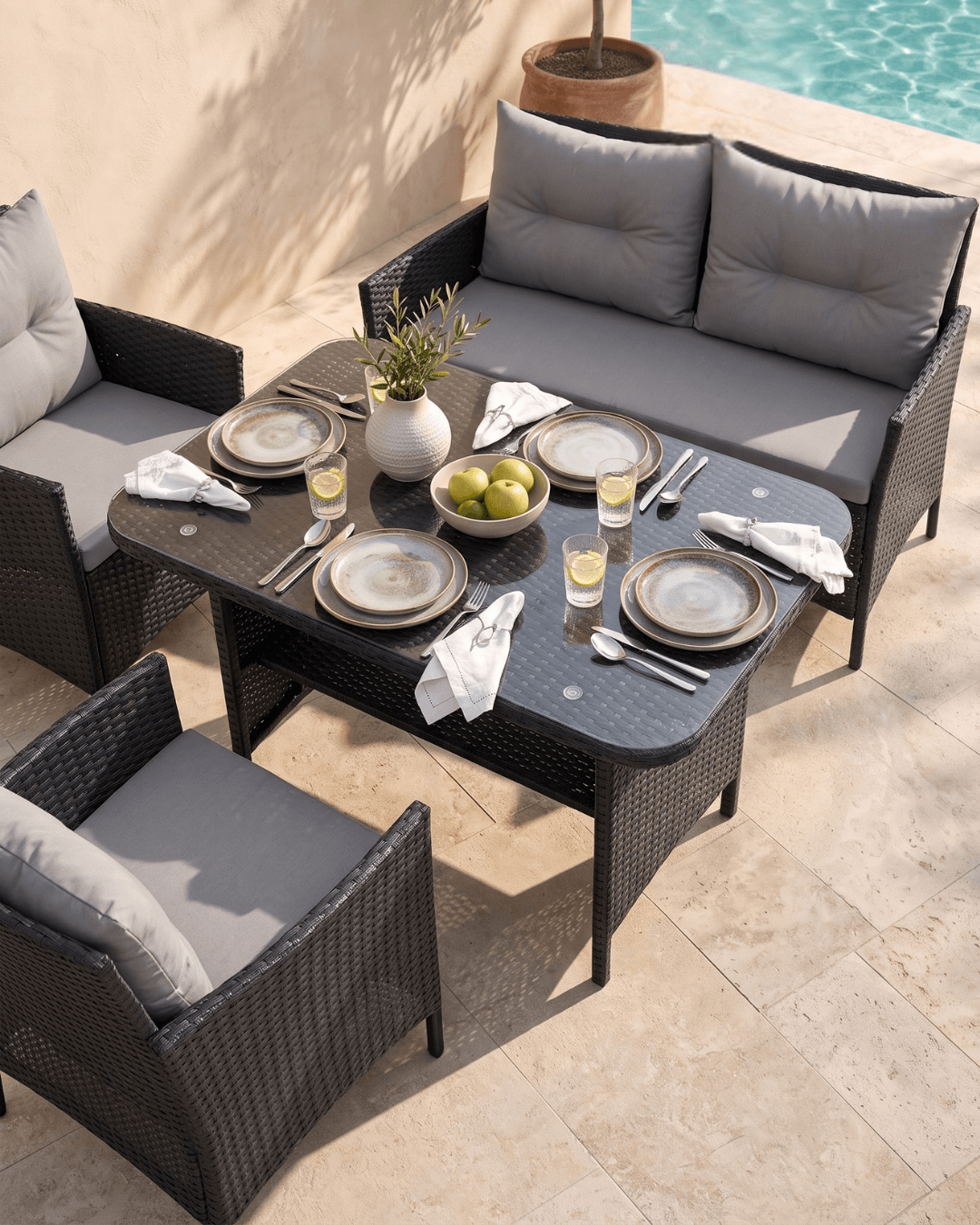 Black rattan garden dining set for 4