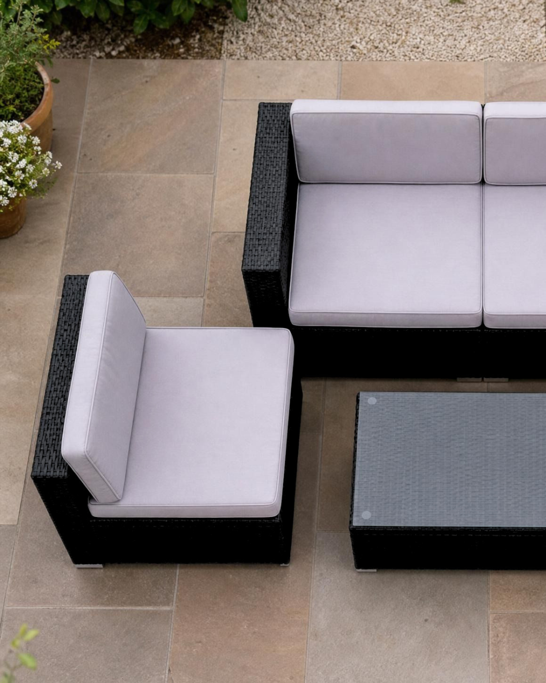 5-piece garden furniture set black rattan