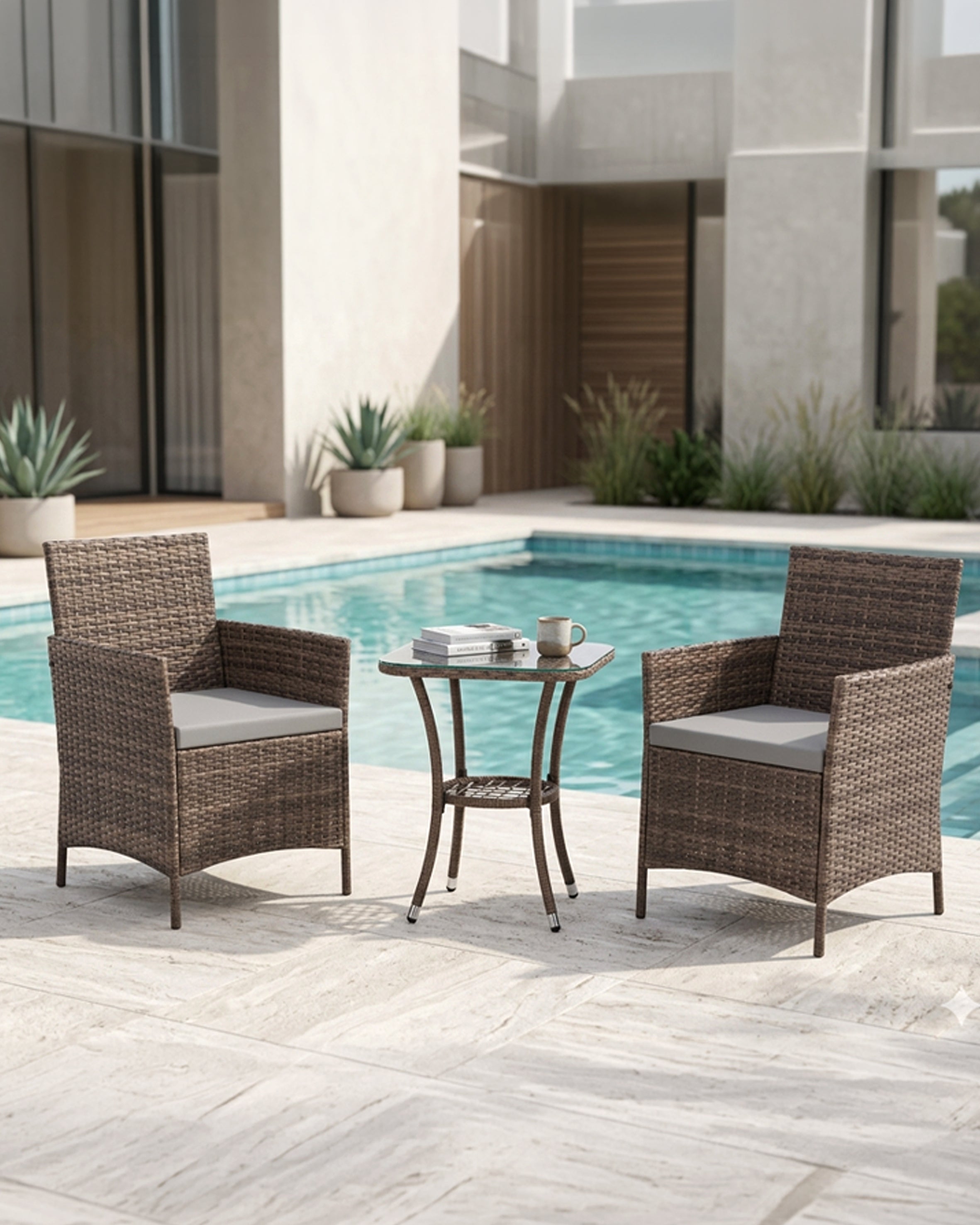 2 seater rattan bistro set with cushions