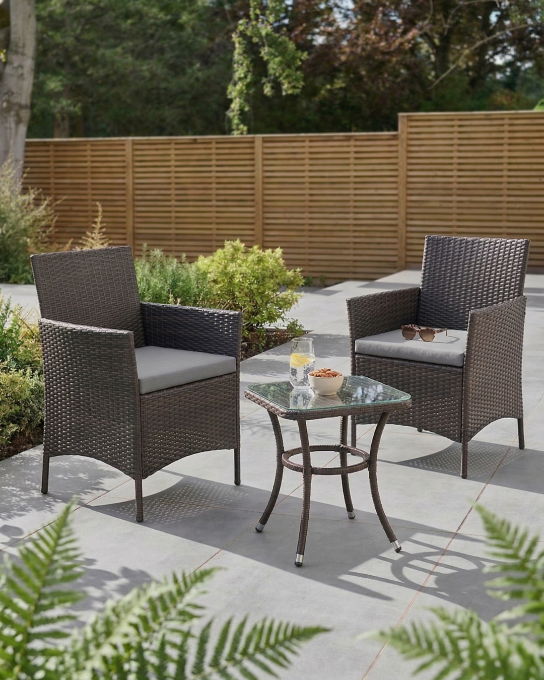 brown 2 seater rattan bistro set