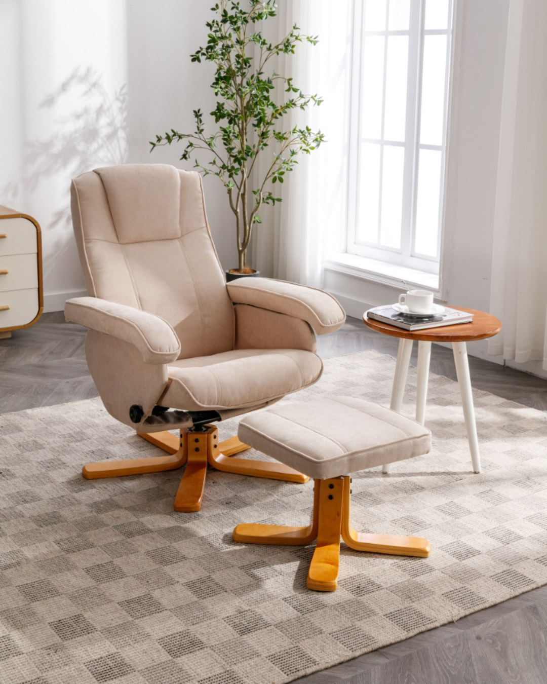 cream armchair with footstool