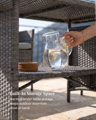 Grey rattan table with under-table-storage space