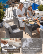Grey rattan table and chair set for outdoor use