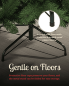 Foldable christmas tree stand with protective floor caps on a wooden floor