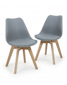 Set of two grey chairs with wooden legs on a white background