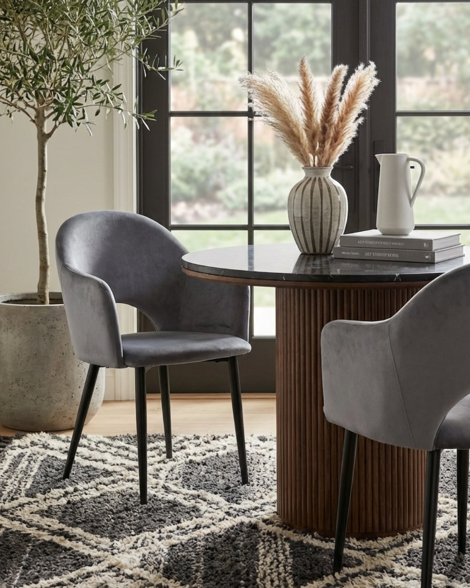 Hailey Velvet Barrel Chairs | Set of 2 Grey Accent Chairs