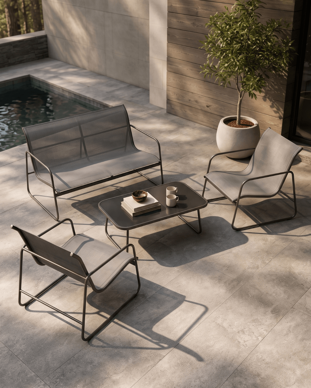 4 seater patio set by the pool