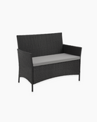 Black rattan outdoor sofa for two with grey cushion