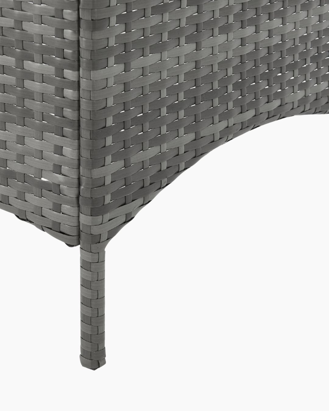 Close-up of a grey woven outdoor furniture