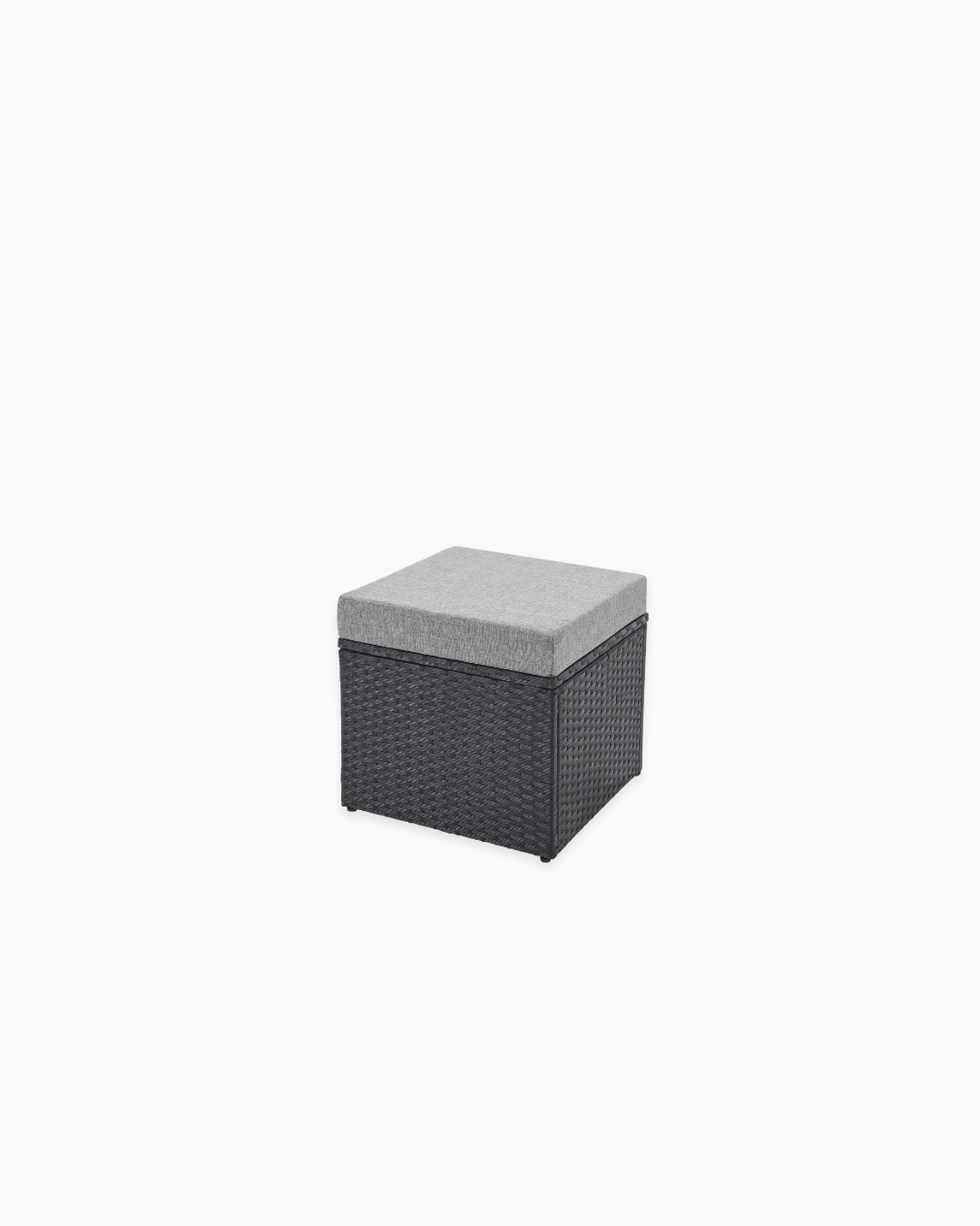 Rattan Ottoman with a grey cushion for outdoor use