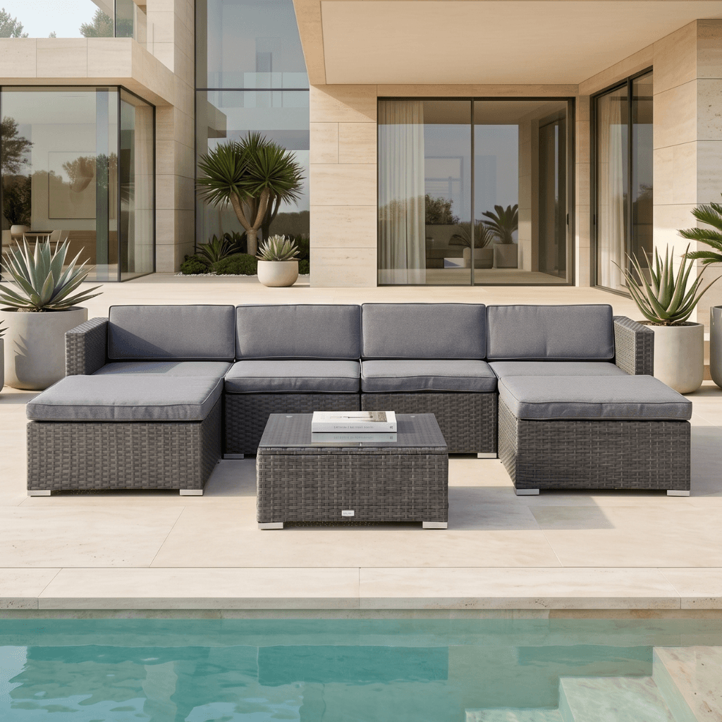 Seychelles Black Rattan Patio Day Bed with Modular Seating