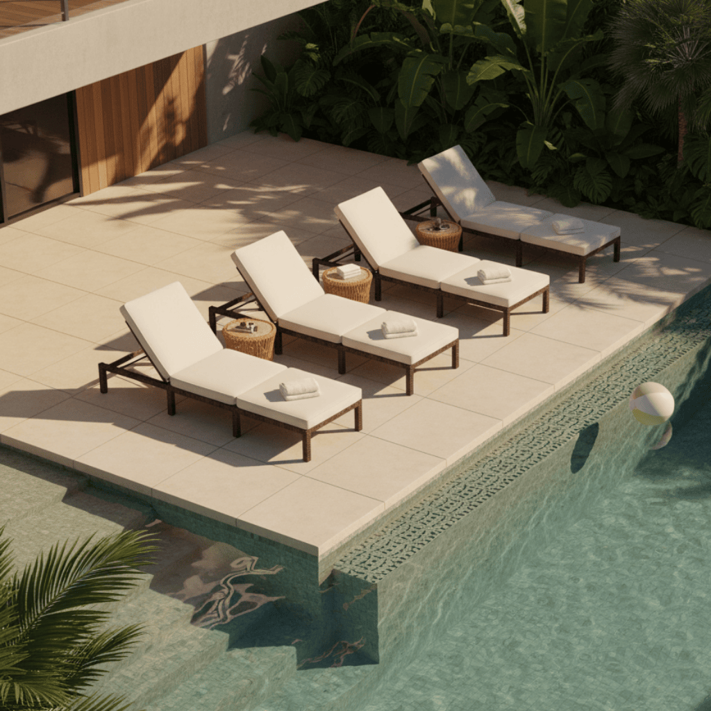 sun loungers by the pool